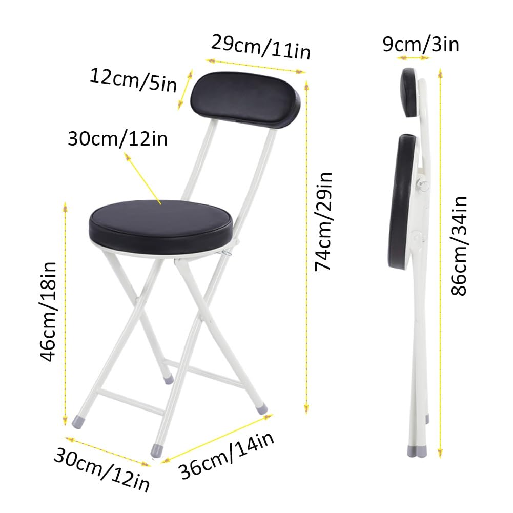 Portable Folding Stool with Back Support, Footrest, Padded Seat, Black C33637
