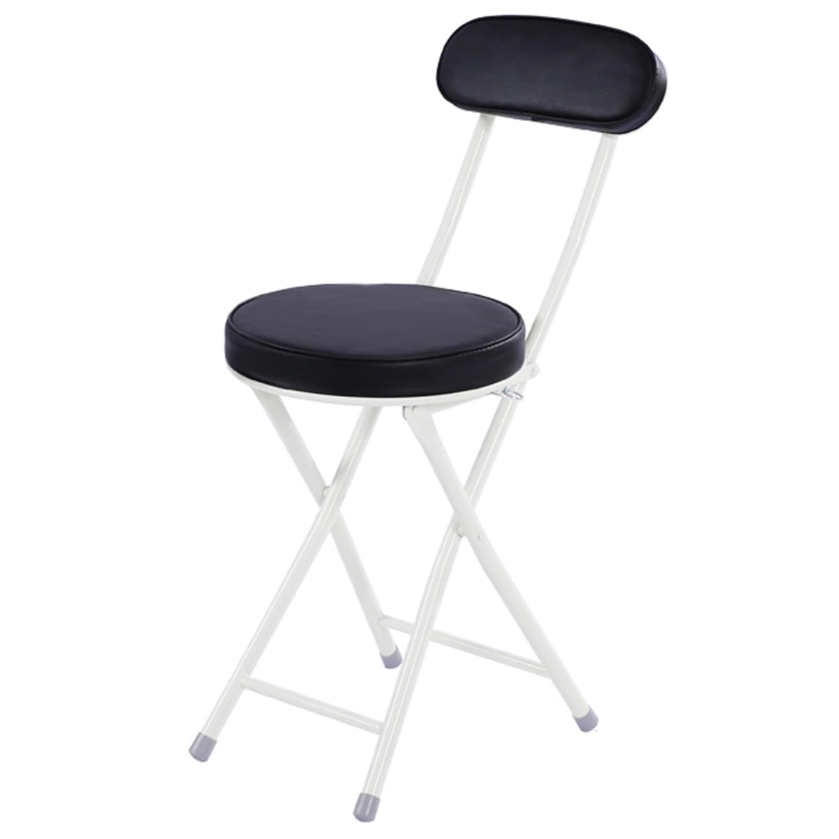 Portable Folding Stool with Back Support, Footrest, Padded Seat, Black C33637