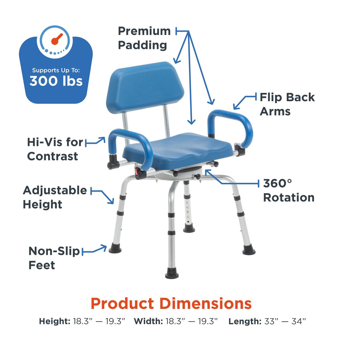 Rotating Shower Chair with Padded Swivel Seat S56359