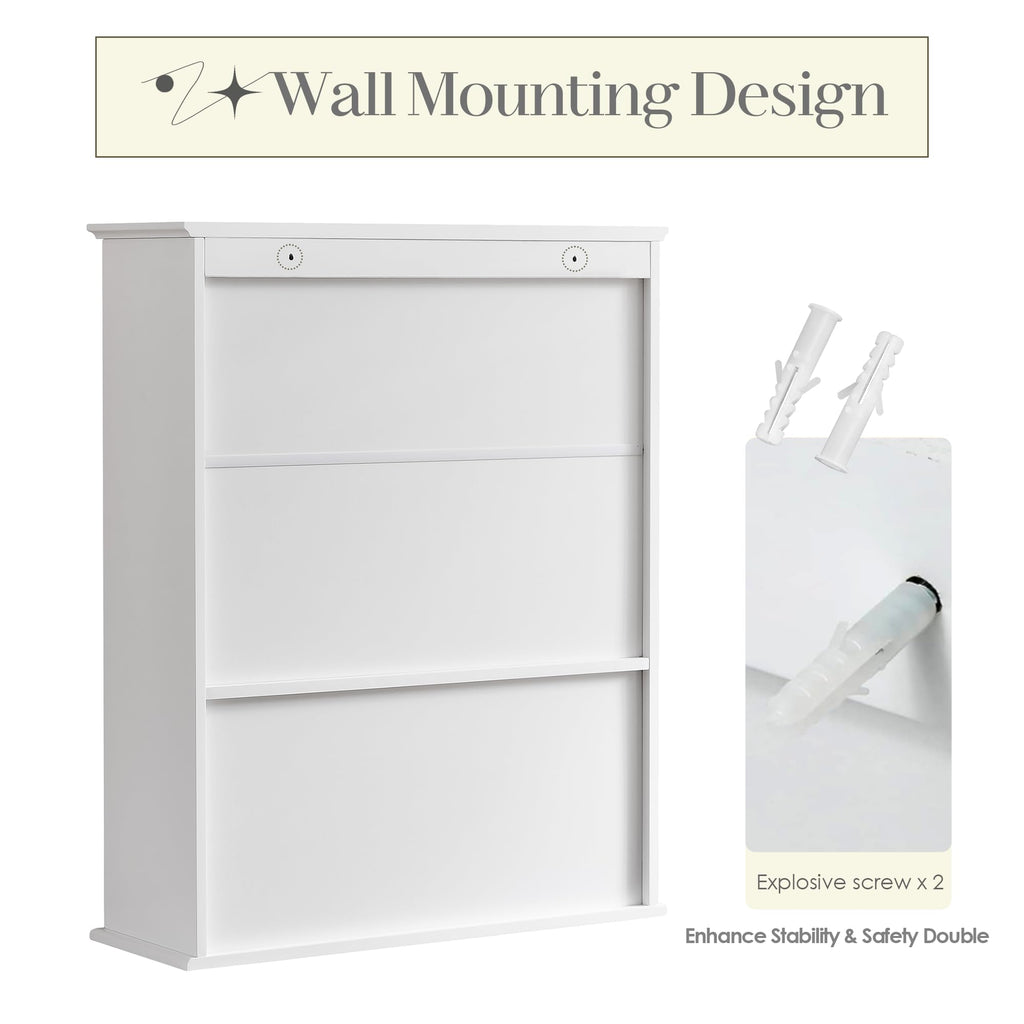 White 30" x 24" Wall Mounted Bathroom Cabinet with Adjustable Shelves S923