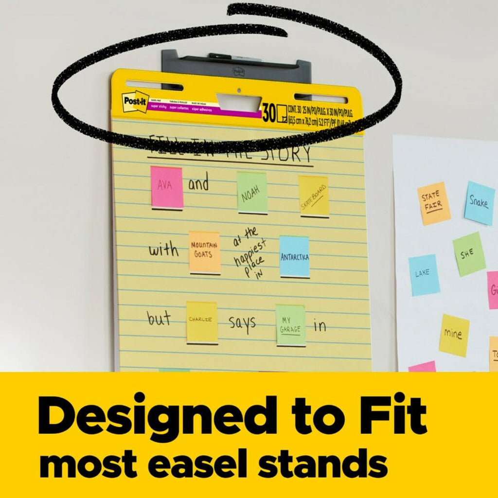 Yellow Lined Self Stick Easel Pad, 25 x 30 Inches, 30 Sheets/Pad, 4 Pads F2476