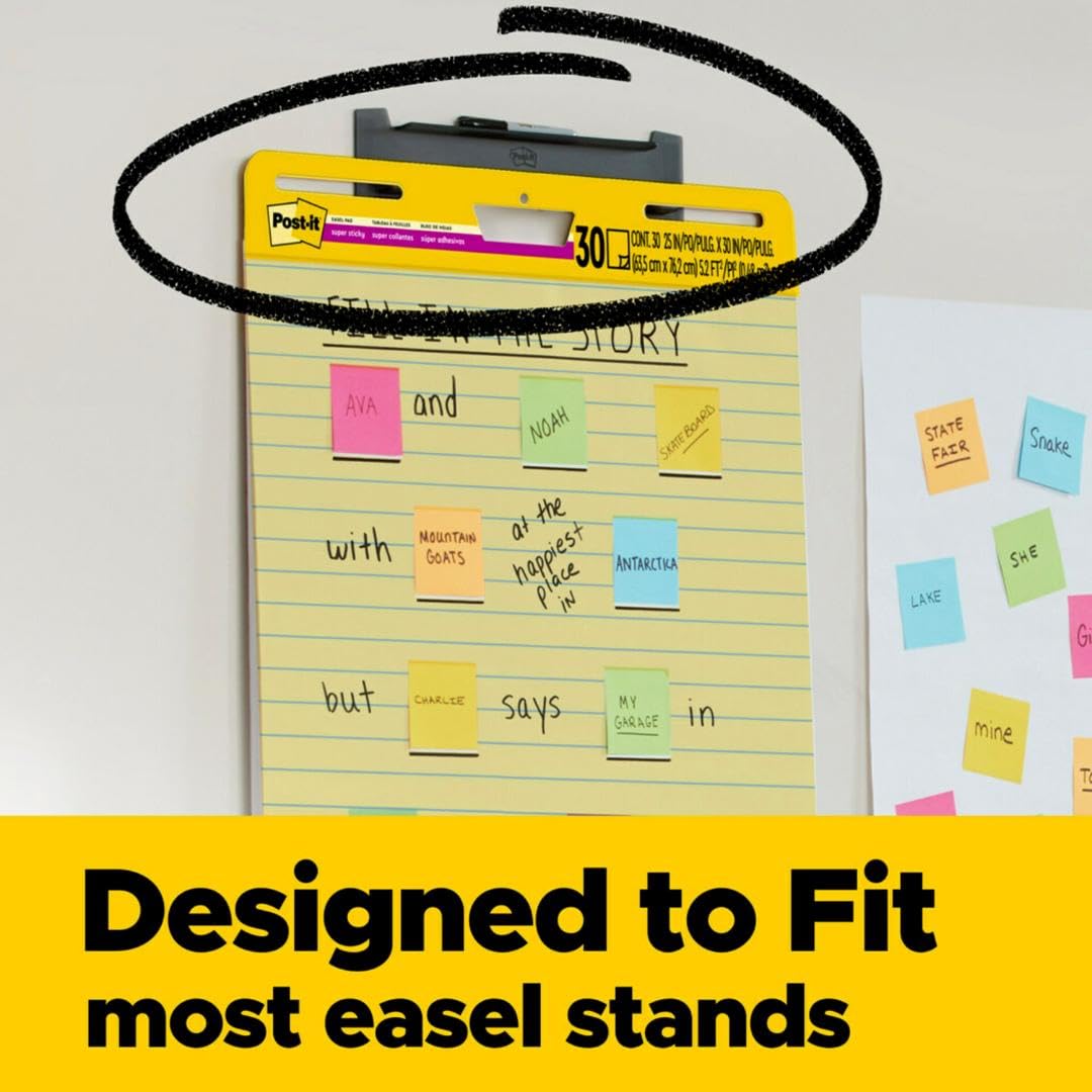 Yellow Lined Self Stick Easel Pad, 25 x 30 Inches, 30 Sheets/Pad, 4 Pads F2476
