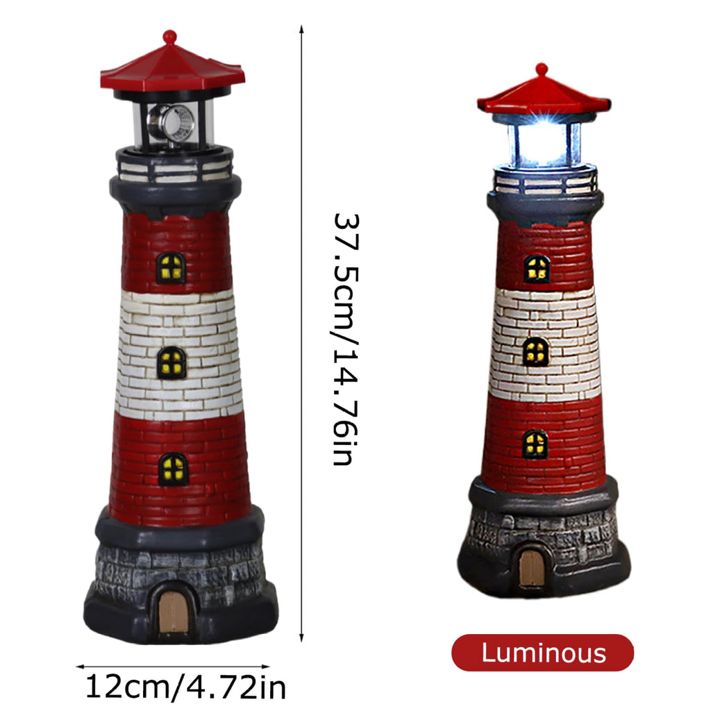 Solar Lighthouse with Rotating LED Lights, 4.7x4.7x14.8 Decorative Garden Statues, Red W272336