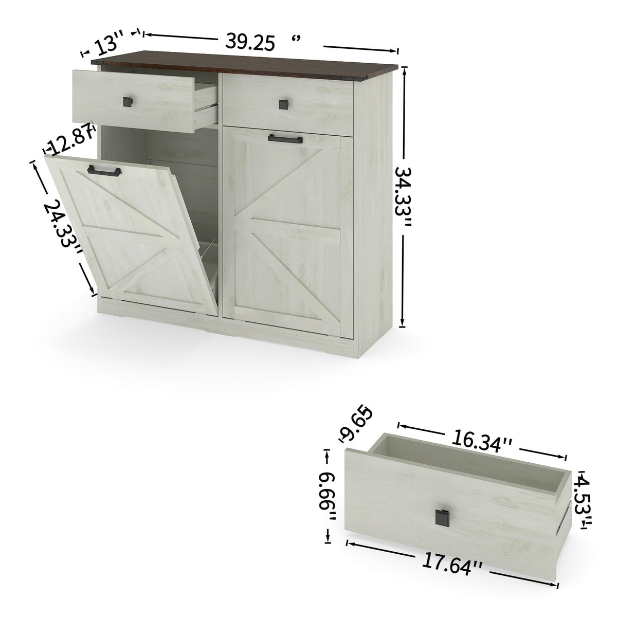 20 Gallon Double Tilt Out Laundry Hamper Cabinet with Drawers I922903