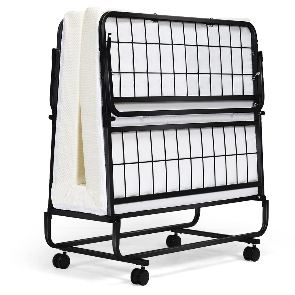 Folding Bed with Mattress Twin Size Metal Frame Memory Foam H447