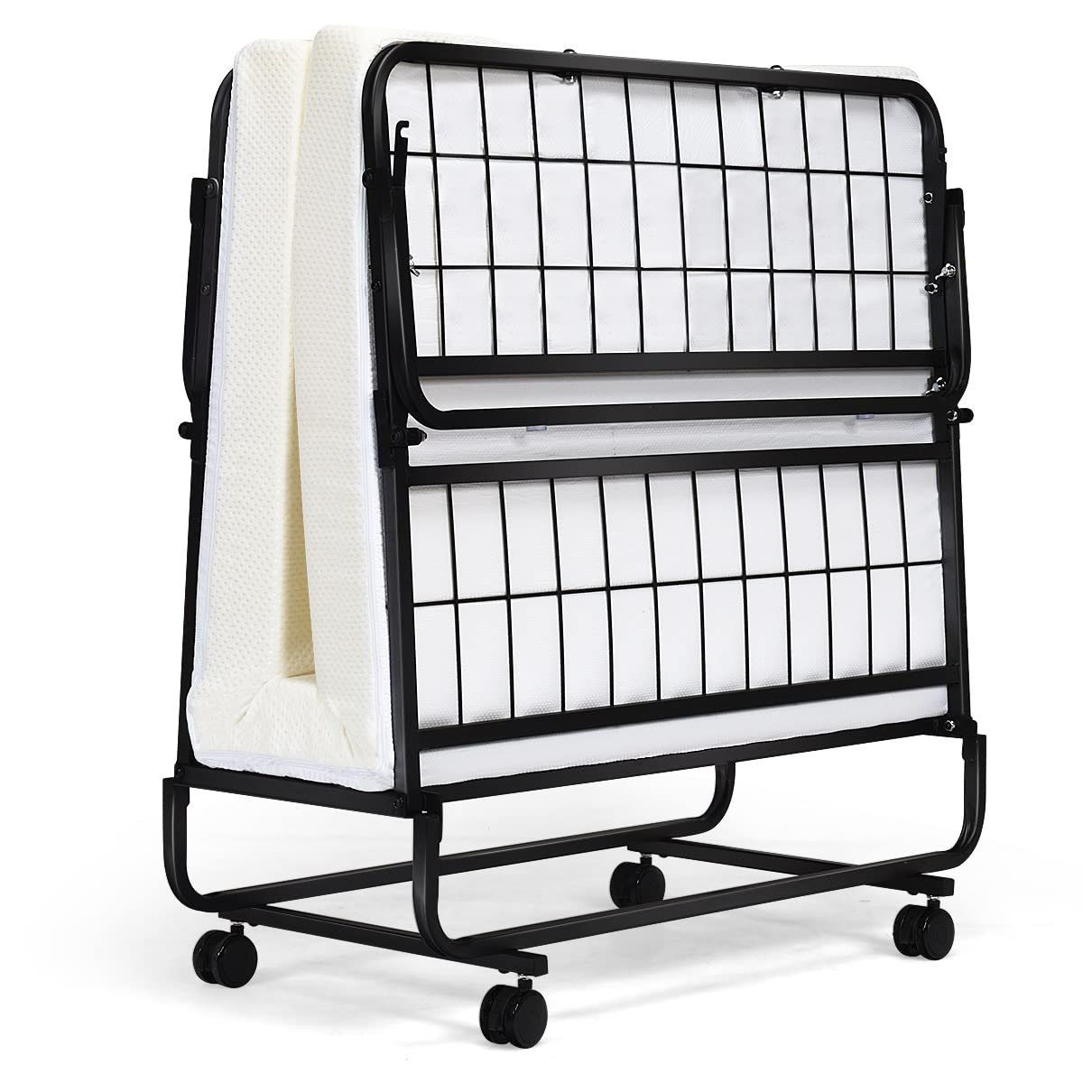 Folding Bed with Mattress Twin Size Metal Frame Memory Foam H447