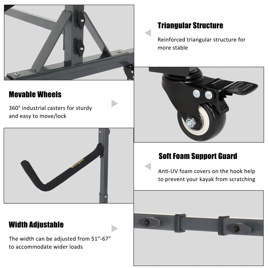 Freestanding Kayak Storage Rack with Lockable Wheels M287586