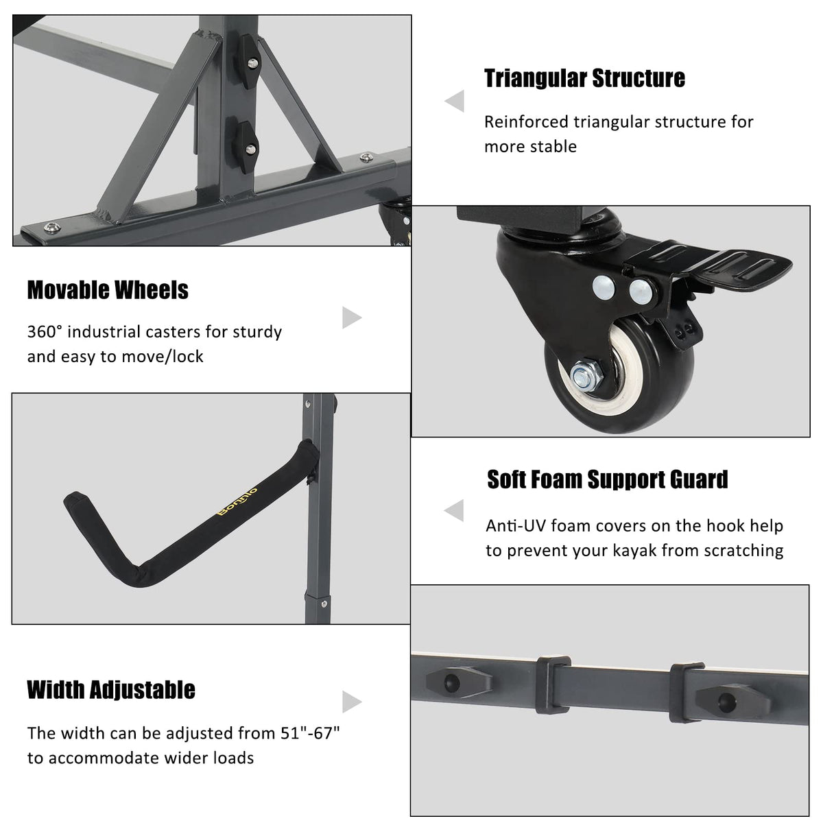 Freestanding Kayak Storage Rack with Lockable Wheels M287586