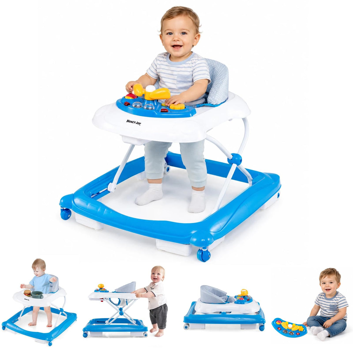 Blue 5 in 1 Foldable Baby Walker with Wheels J9262