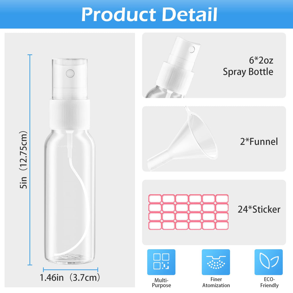 Clear 2.7oz 6 Pack Mini Spray Bottles Y627051