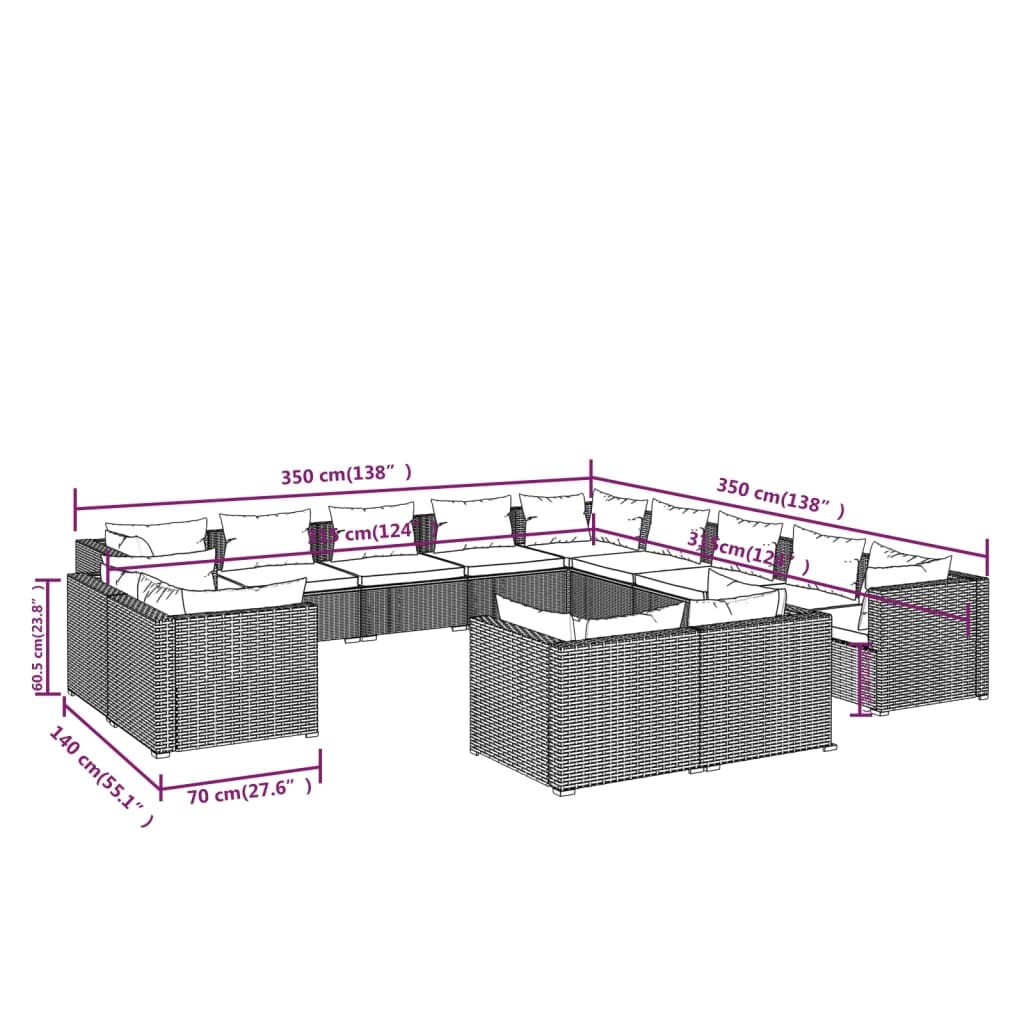 Black 13-Piece PE Rattan Outdoor Sectional Sofa V735576