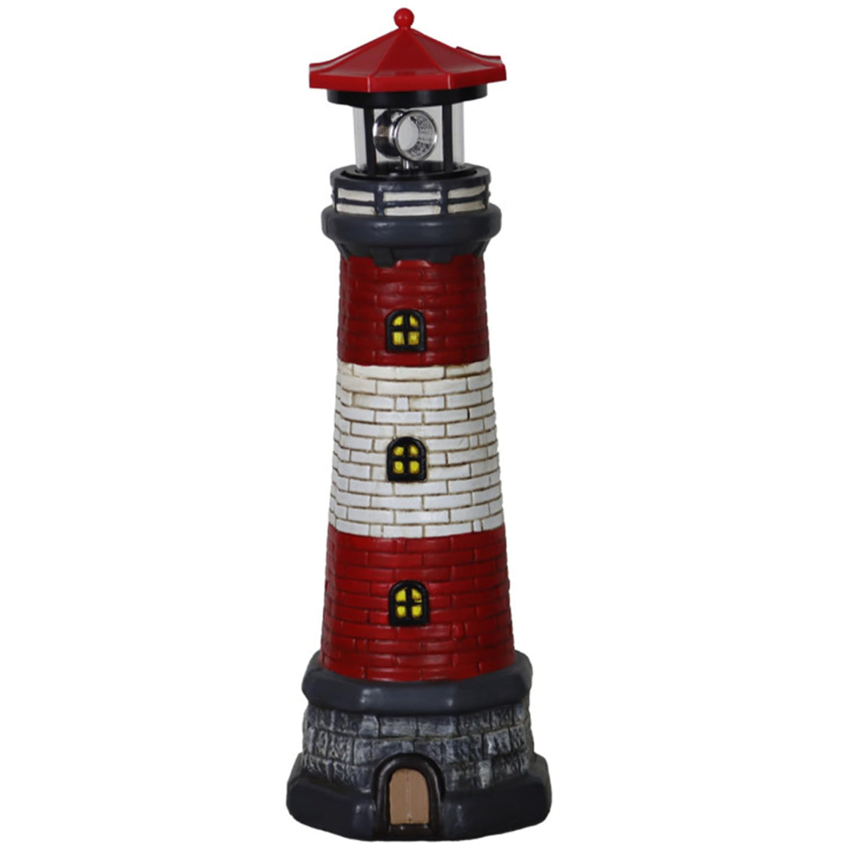 Solar Lighthouse with Rotating LED Lights, 4.7x4.7x14.8 Decorative Garden Statues, Red W272336