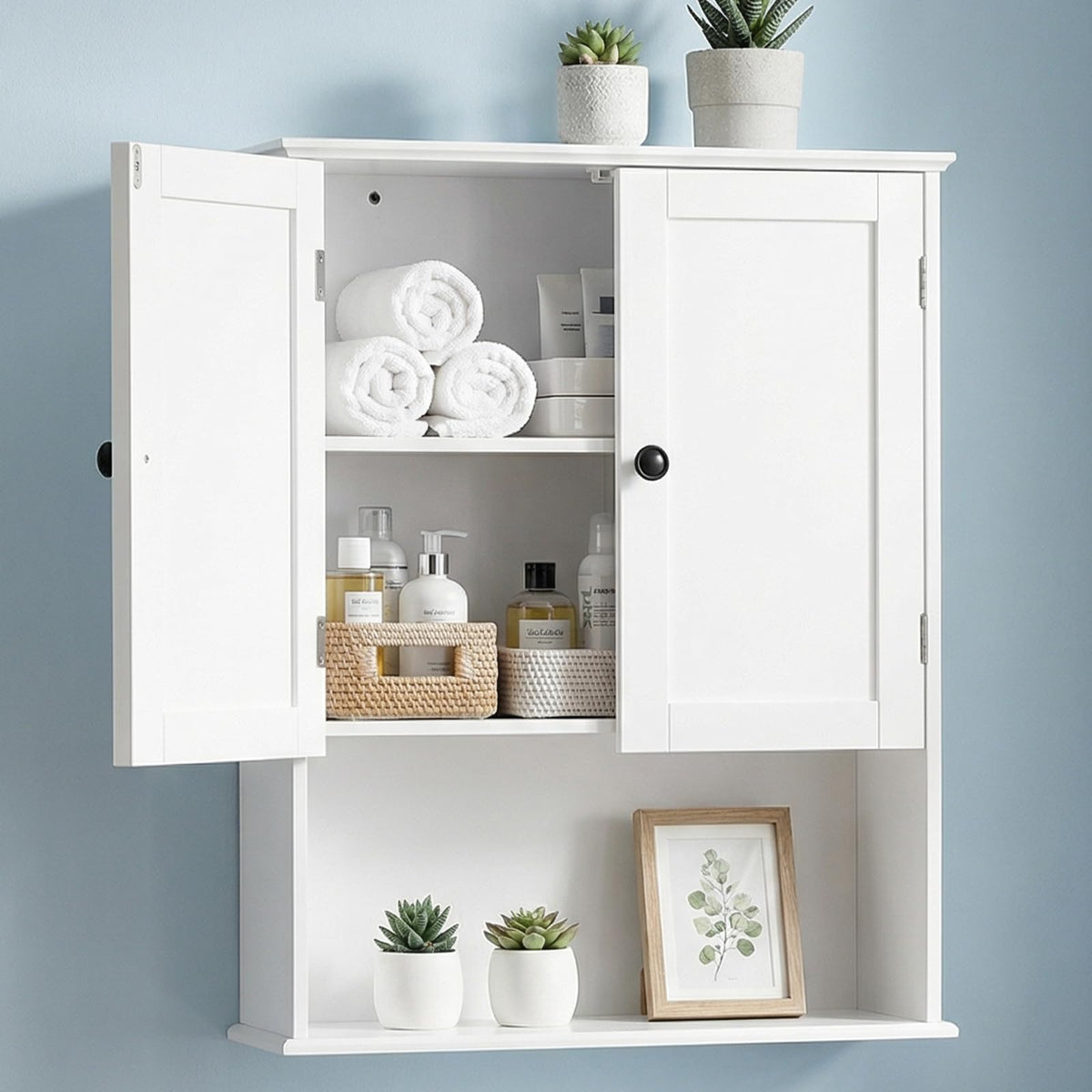 White 30" x 24" Wall Mounted Bathroom Cabinet with Adjustable Shelves S923