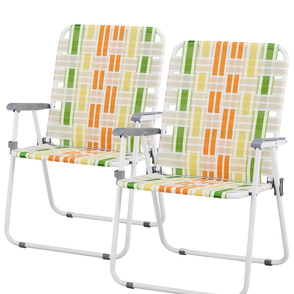 Folding Webbed Lawn Chairs Set of 2 Yellow & Green Q3390