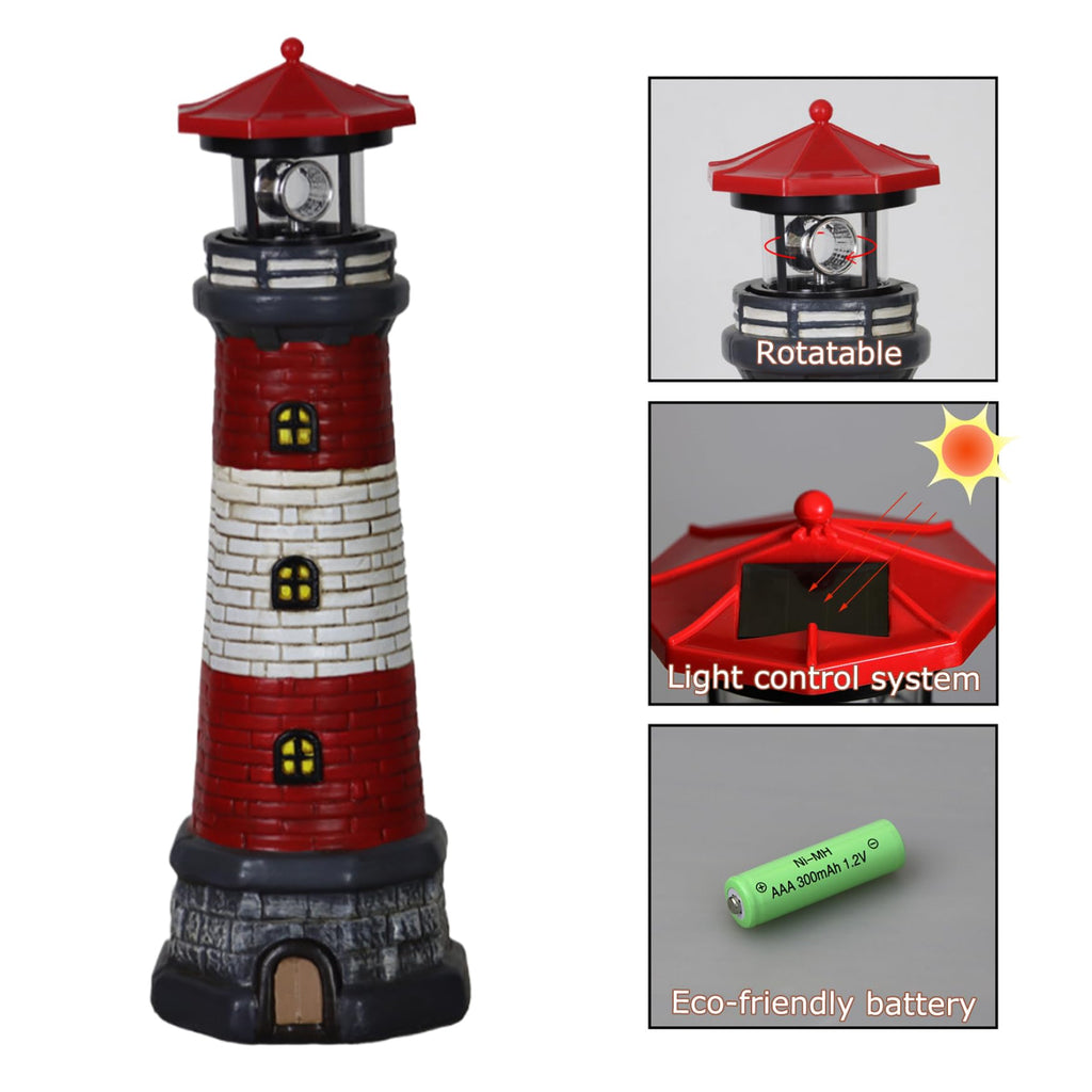 Solar Lighthouse with Rotating LED Lights, 4.7x4.7x14.8 Decorative Garden Statues, Red W272336
