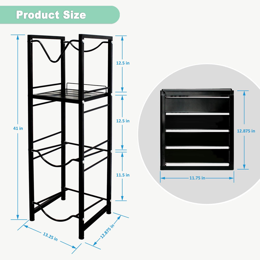5 Gallon Water Jug Holder with 3-Tier Storage Shelves Black Z732740