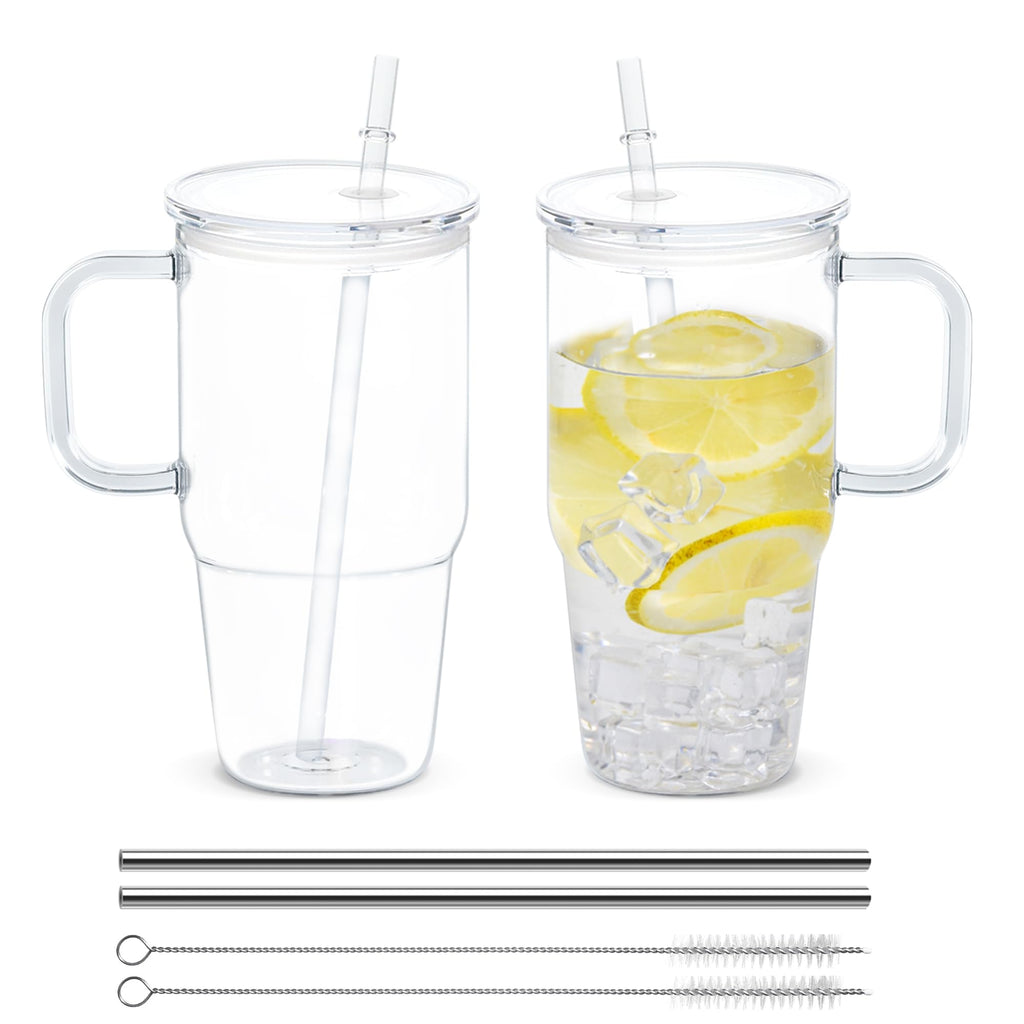 20oz 2Pack Clear Plastic Tumbler with Handle Lid and Straw T46191