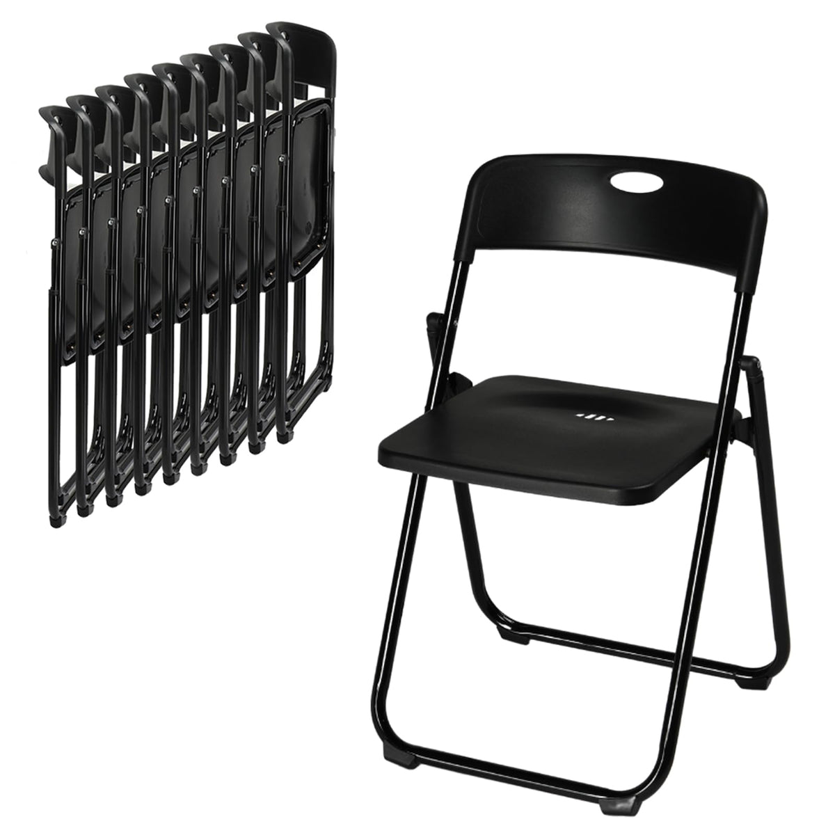 10 PCS Black Plastic Folding Chair J269321