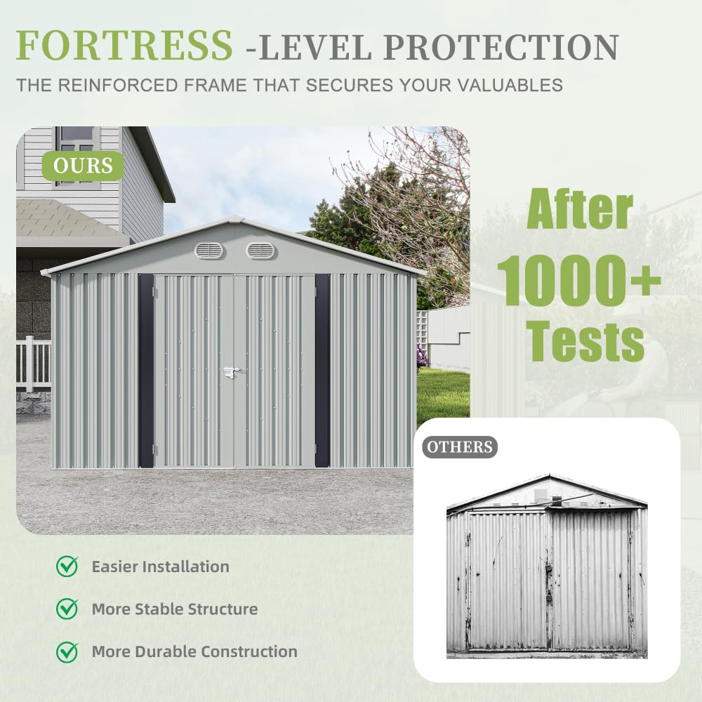 10x12 FT White Metal Storage Shed T751578