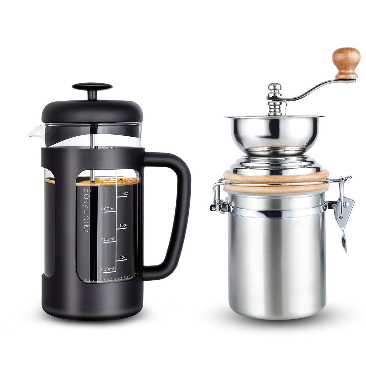 34 oz French Press and Manual Coffee Grinder with Canister U82471