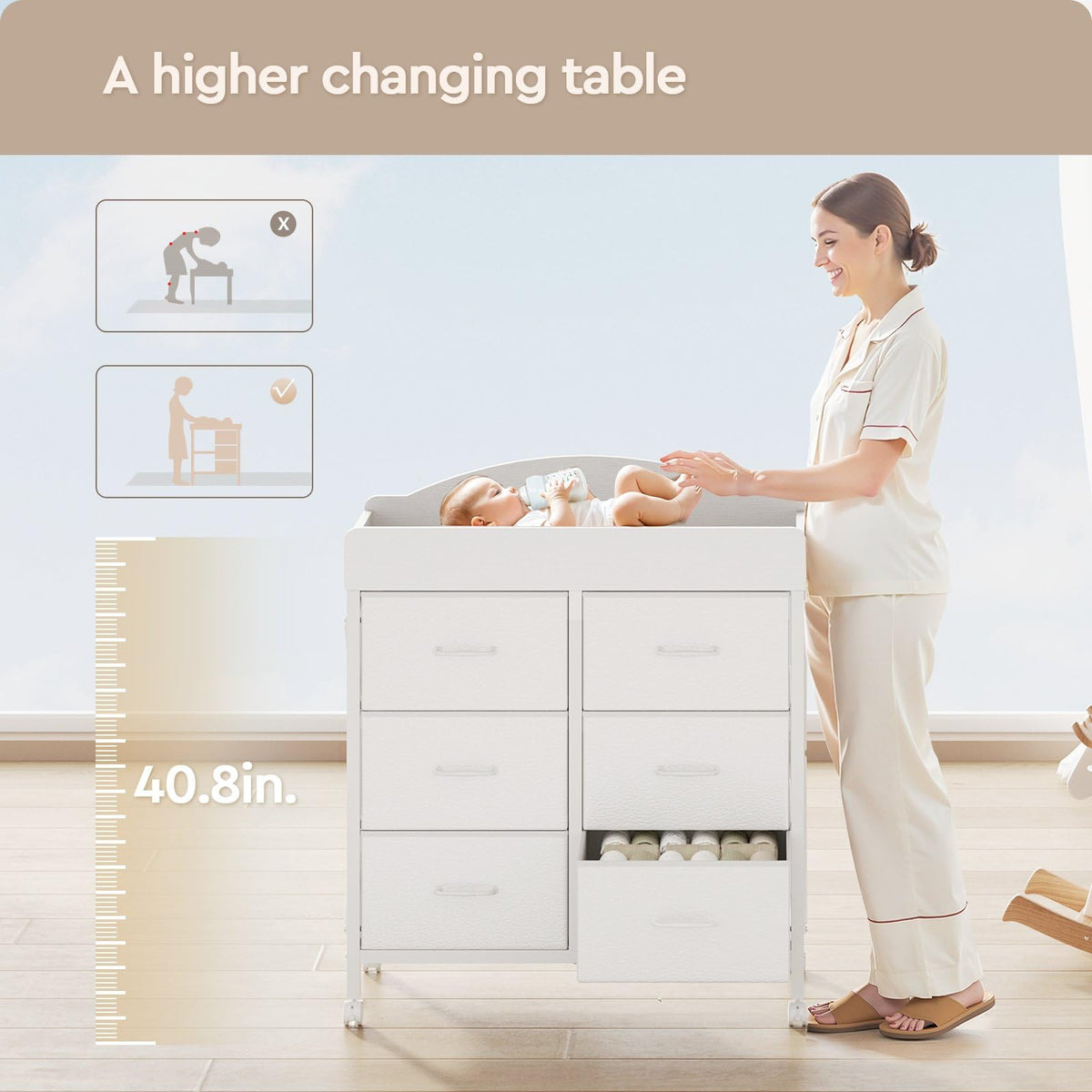 White 6 Drawer Changing Table Dresser O695418