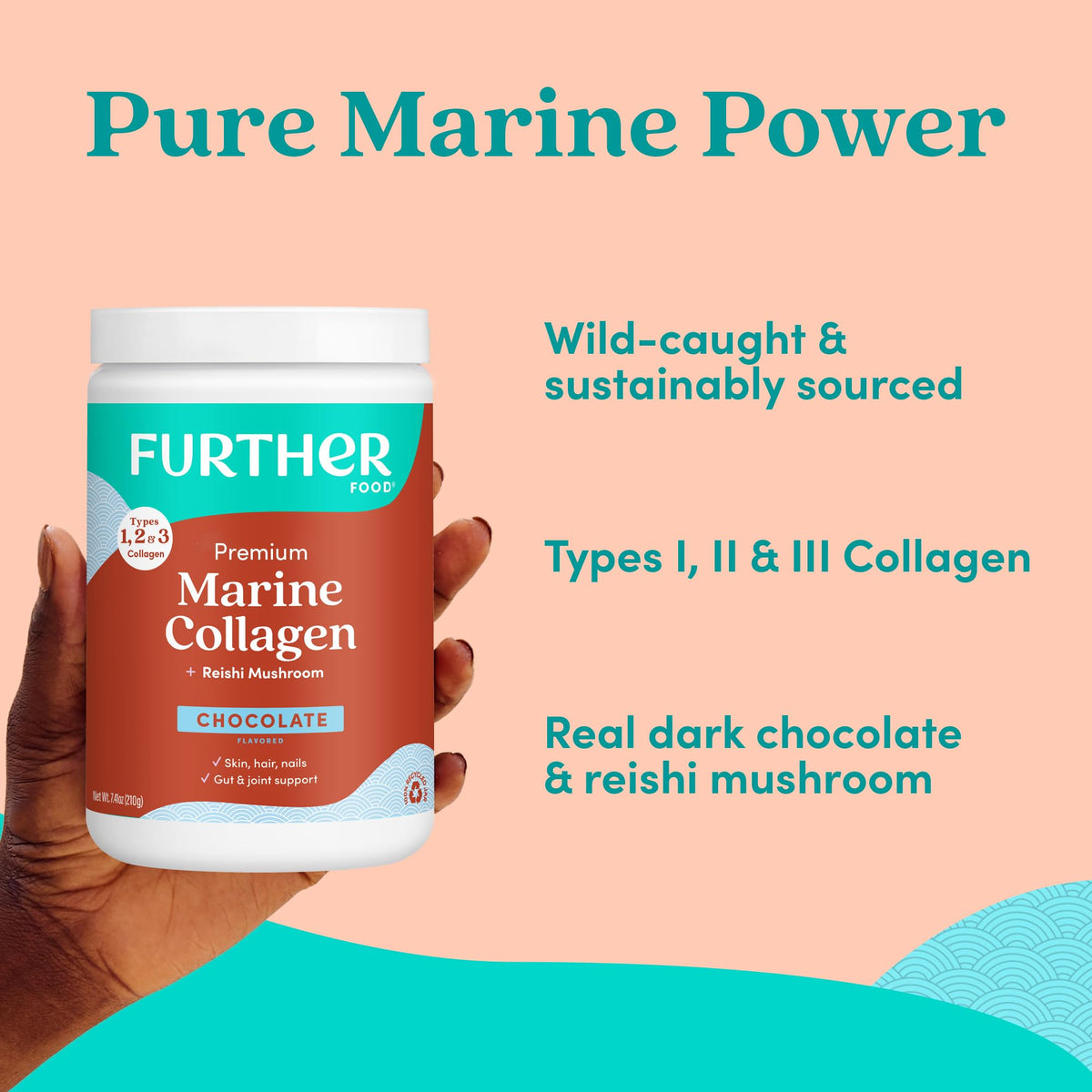 Chocolate Marine Collagen Peptides Powder, 7.41 Oz H17883