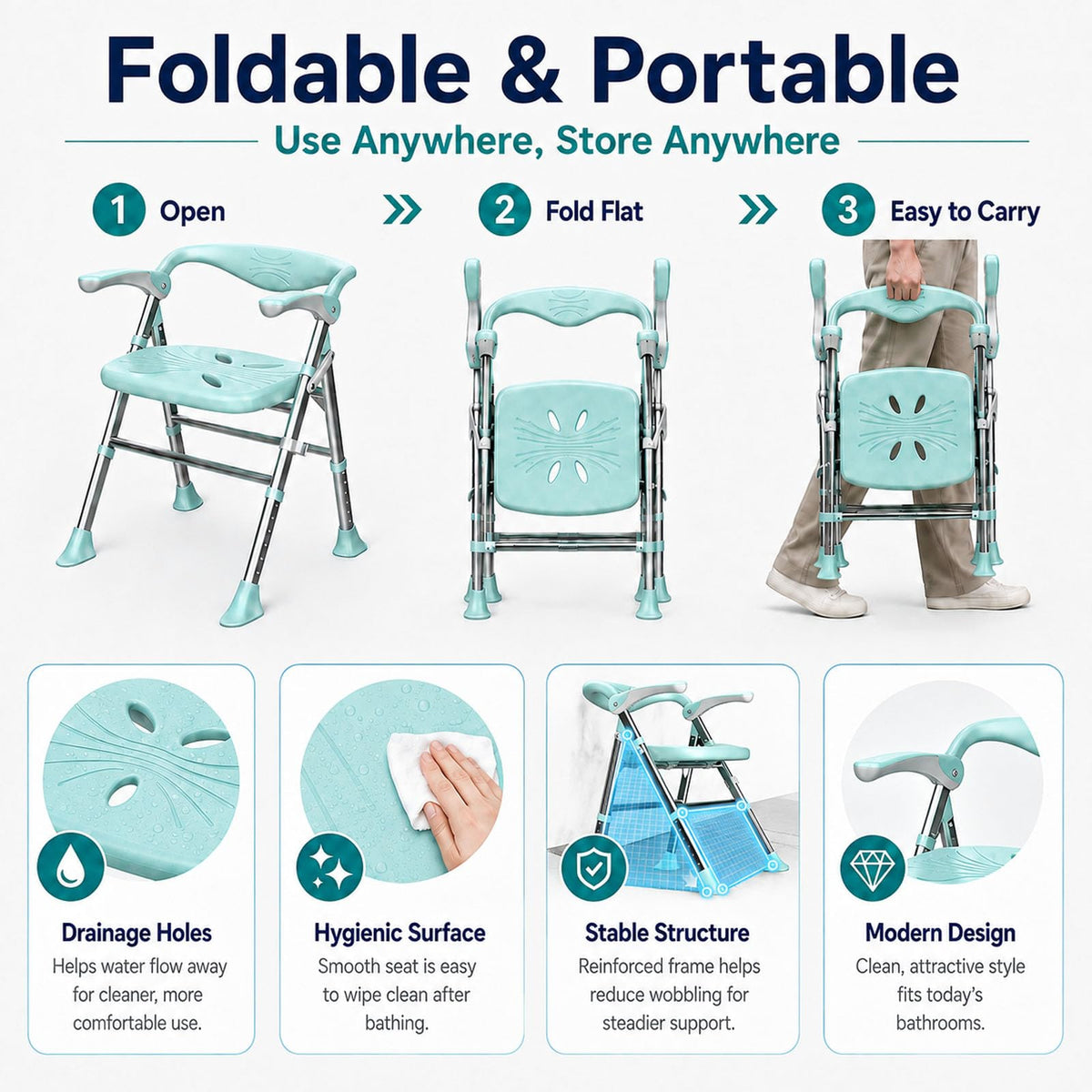 Heavy Duty Shower Chair with Arms and Back F7957
