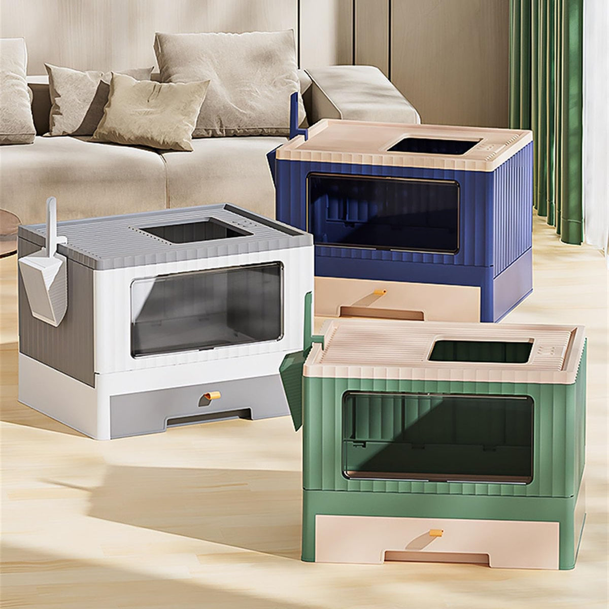 Foldable Enclosed Cat Litter Box with Lid and Scoop K538