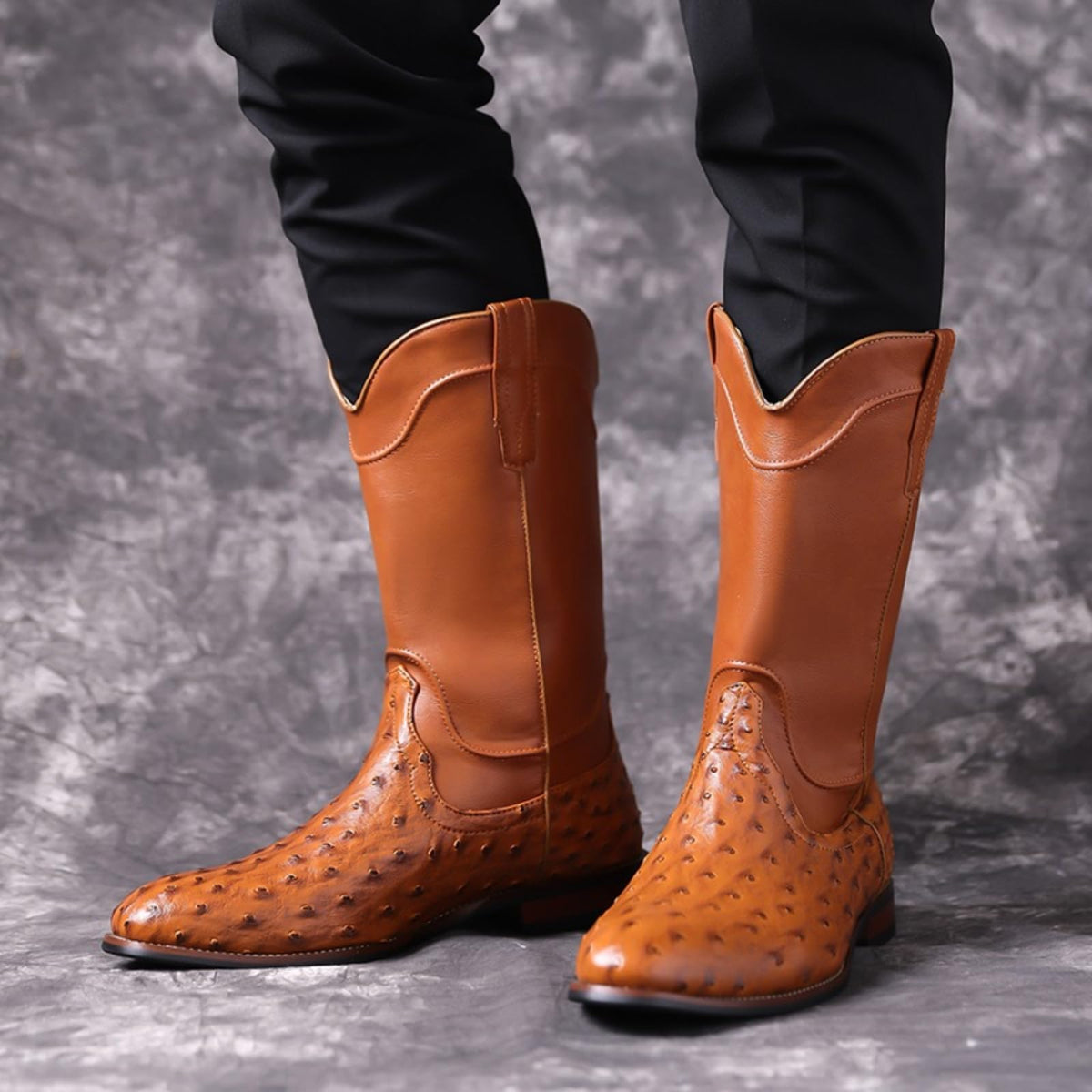 Men's Ostrich Pattern Leather Western Cowboy Boots I178420
