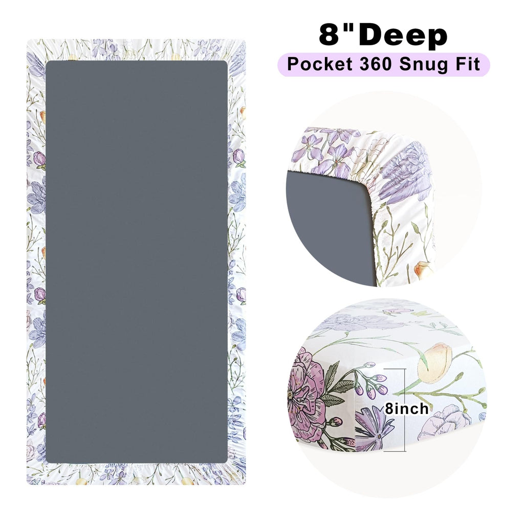 Soft Floral Crib Sheets 3 Pack 28'' X 52'' Fitted Microfiber Violet Z322198