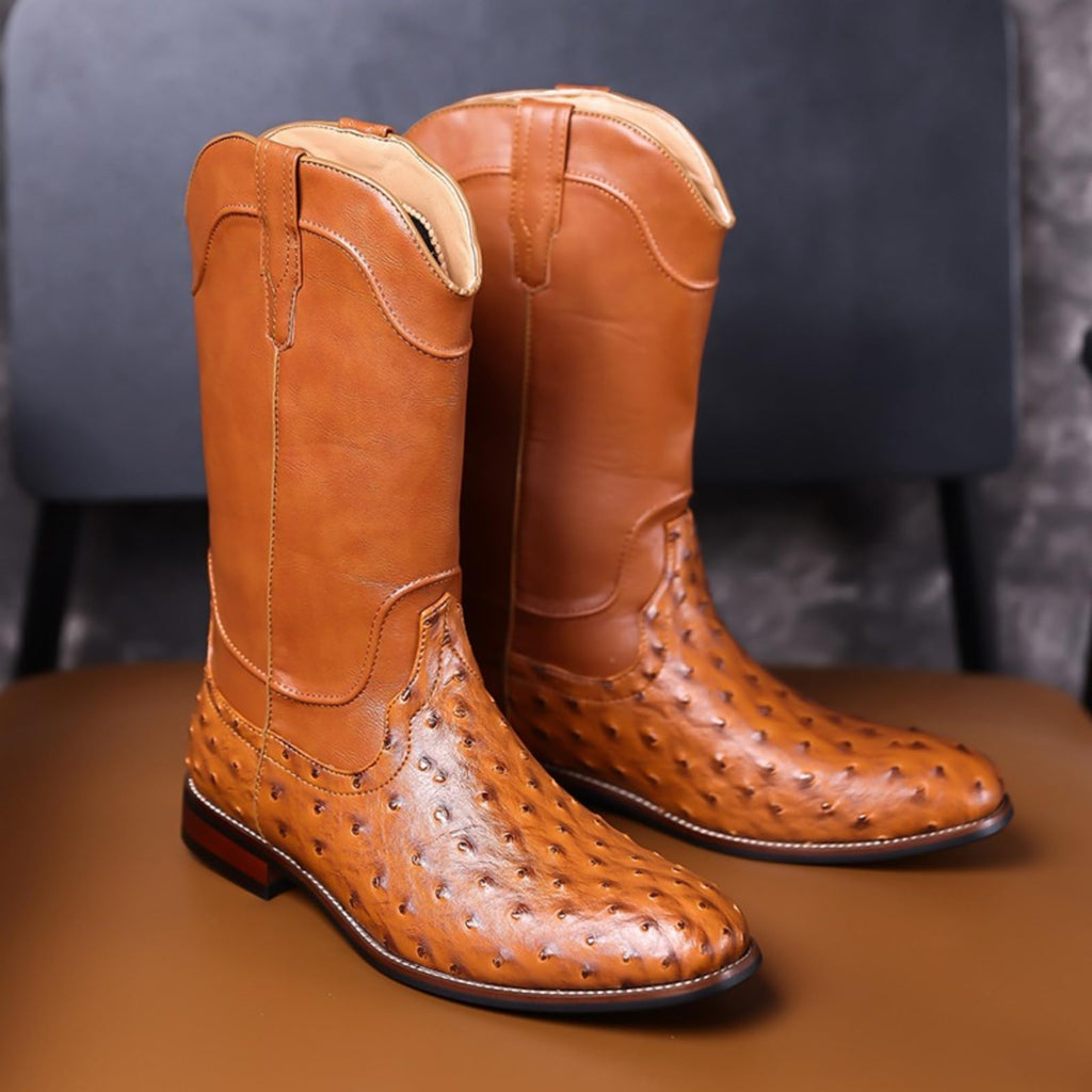 Men's Ostrich Pattern Leather Western Cowboy Boots I178420