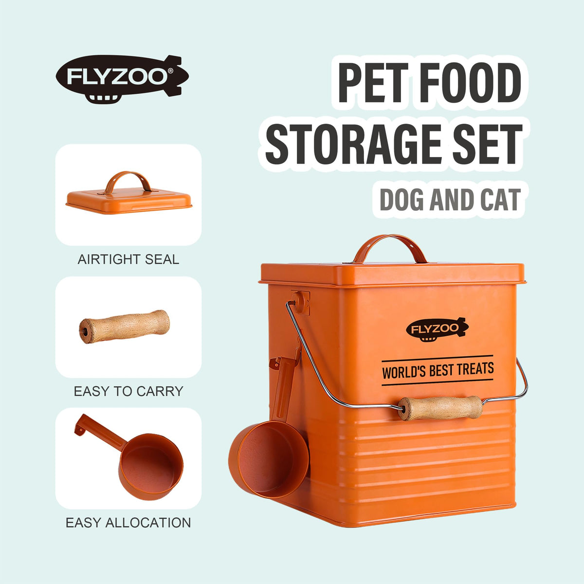 Metal Dog Food Containers with Lids and Spoon, 3 Set W569