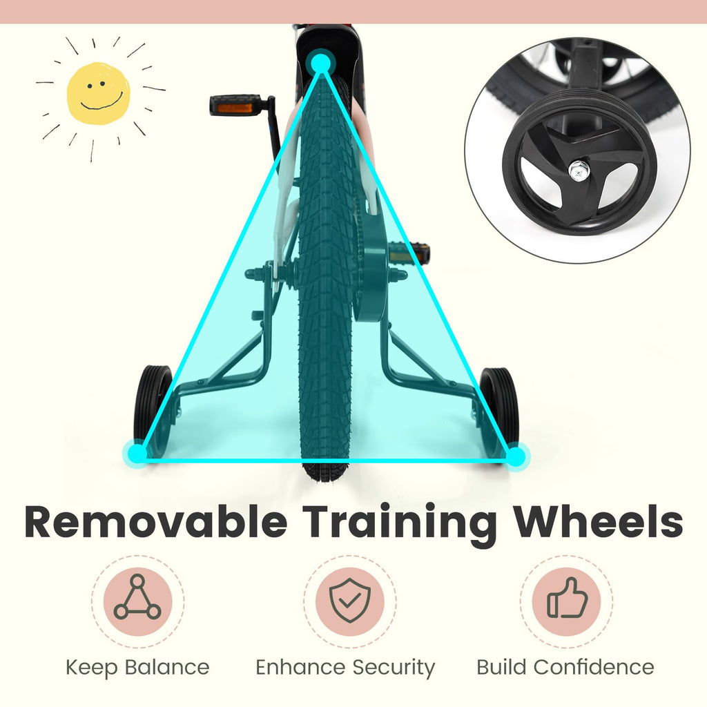 Kids Bike with Removable Training Wheels, Dual Brakes, Adjustable Seat & Handlebar F12499