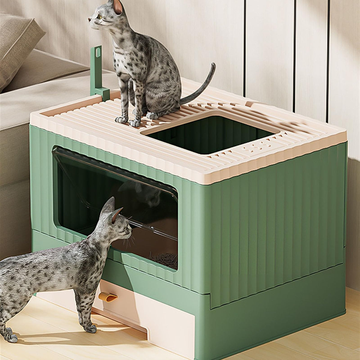 Foldable Enclosed Cat Litter Box with Lid and Scoop K538