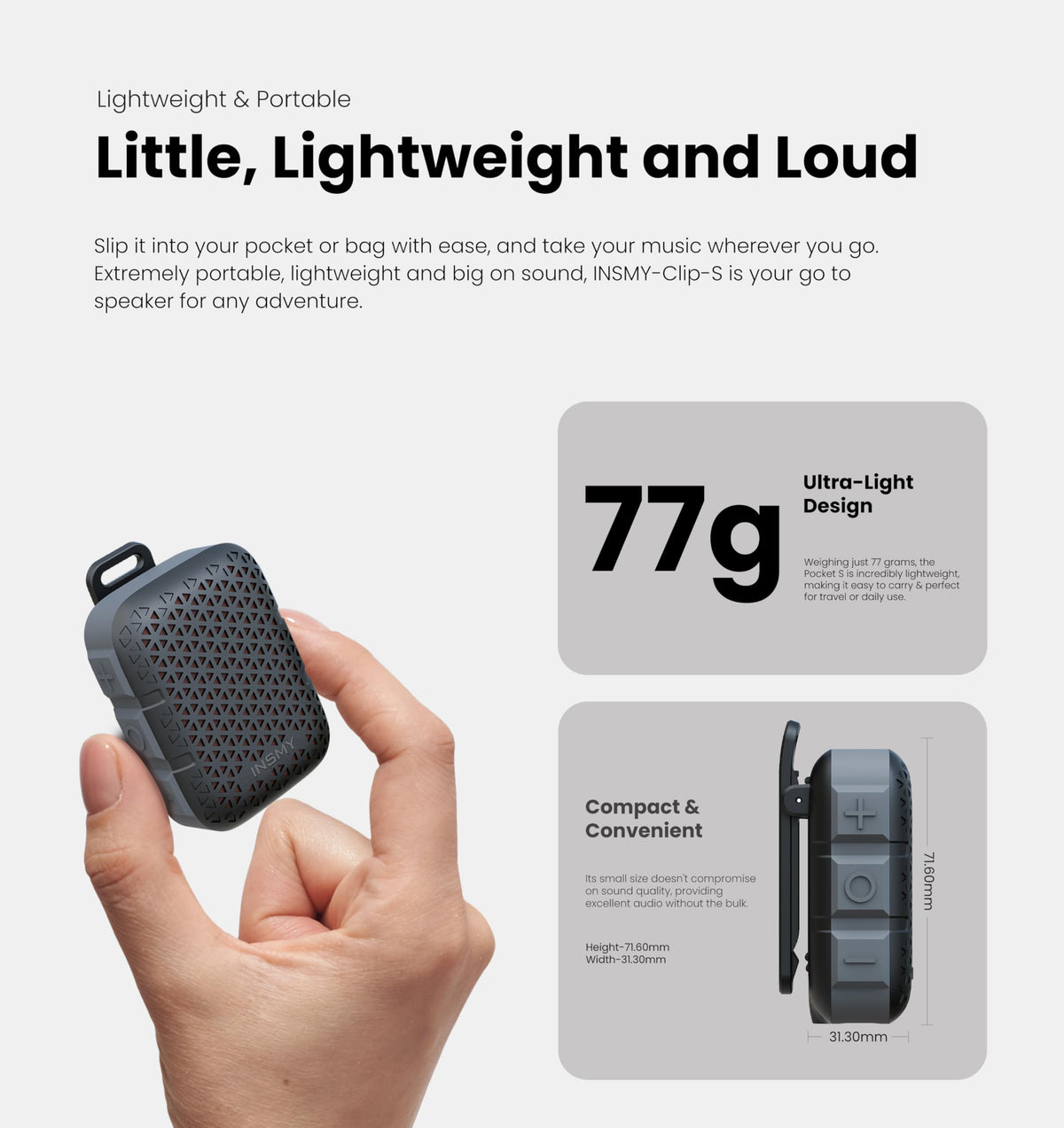 Wearable Bluetooth Speakers IP67 Waterproof Clip On Small Speaker M82388
