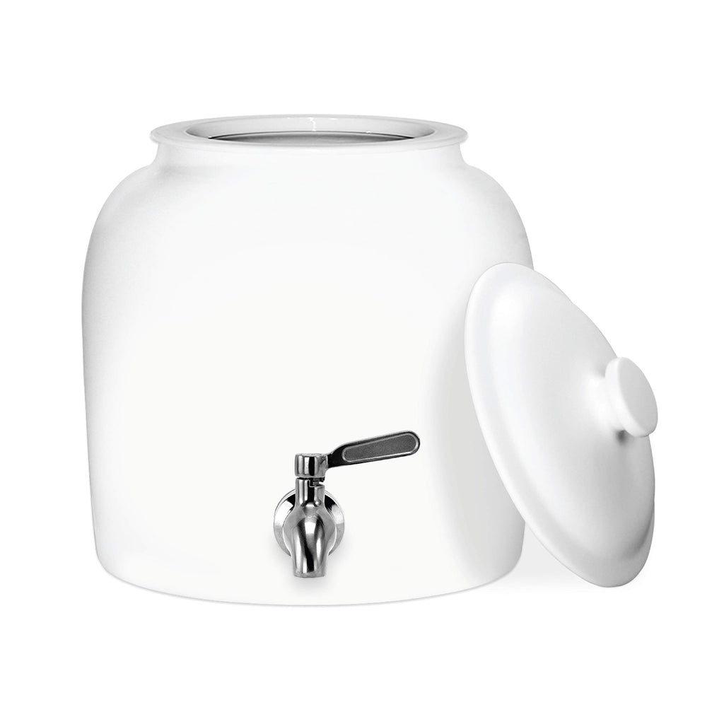 Porcelain Ceramic Crock Water Dispenser with Stainless Steel Faucet and Lid H3072