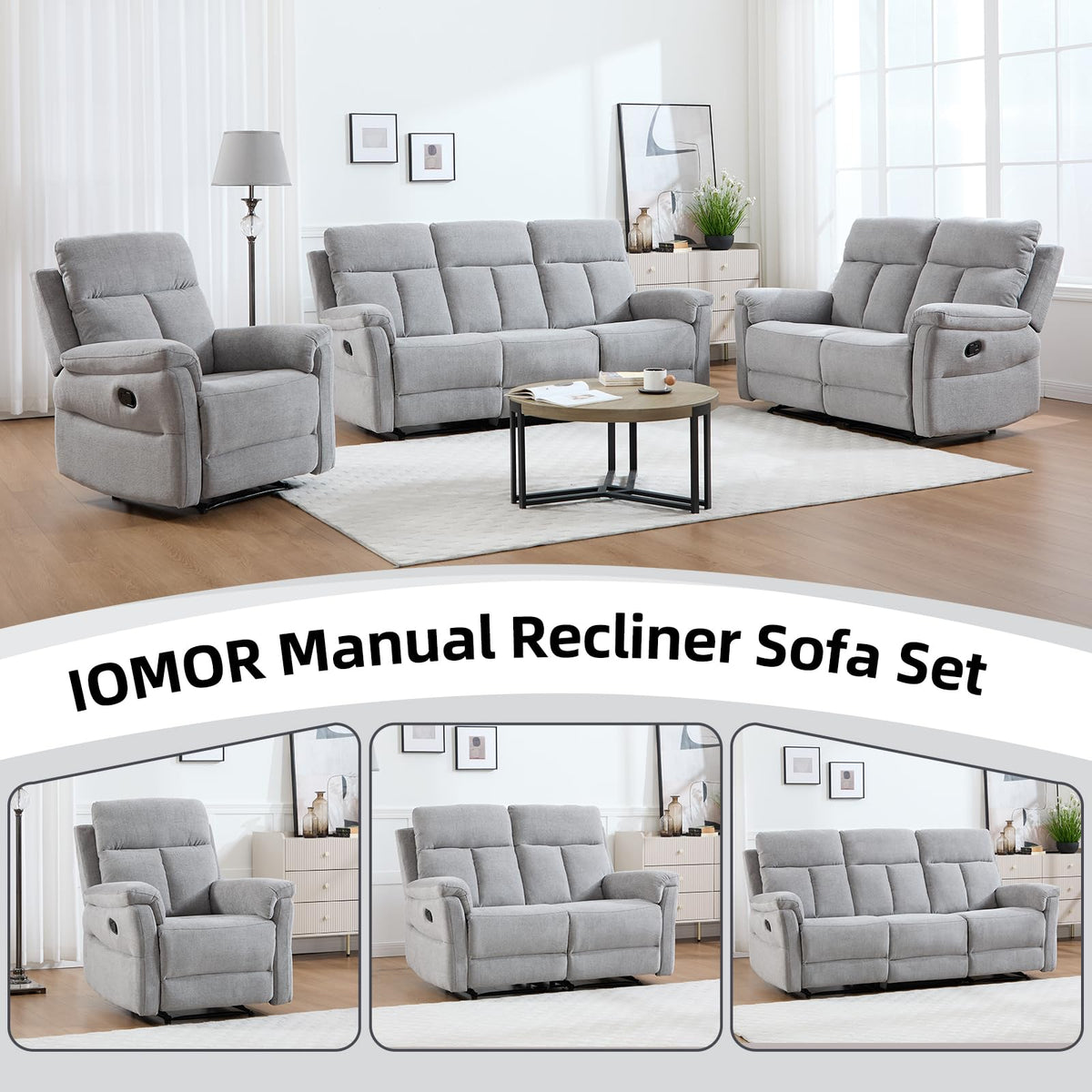 Light Gray Fabric Reclining Loveseat I70037