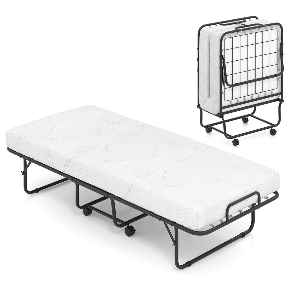 Folding Bed with Mattress, Cot Size Gel Memory Foam Metal Frame T651113