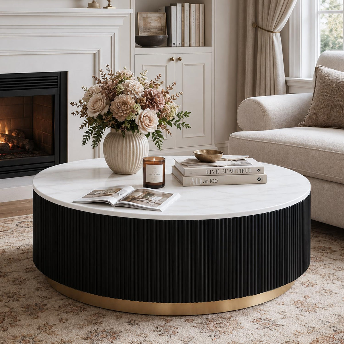 Marble Coffee Table with Pedestal Base L203580
