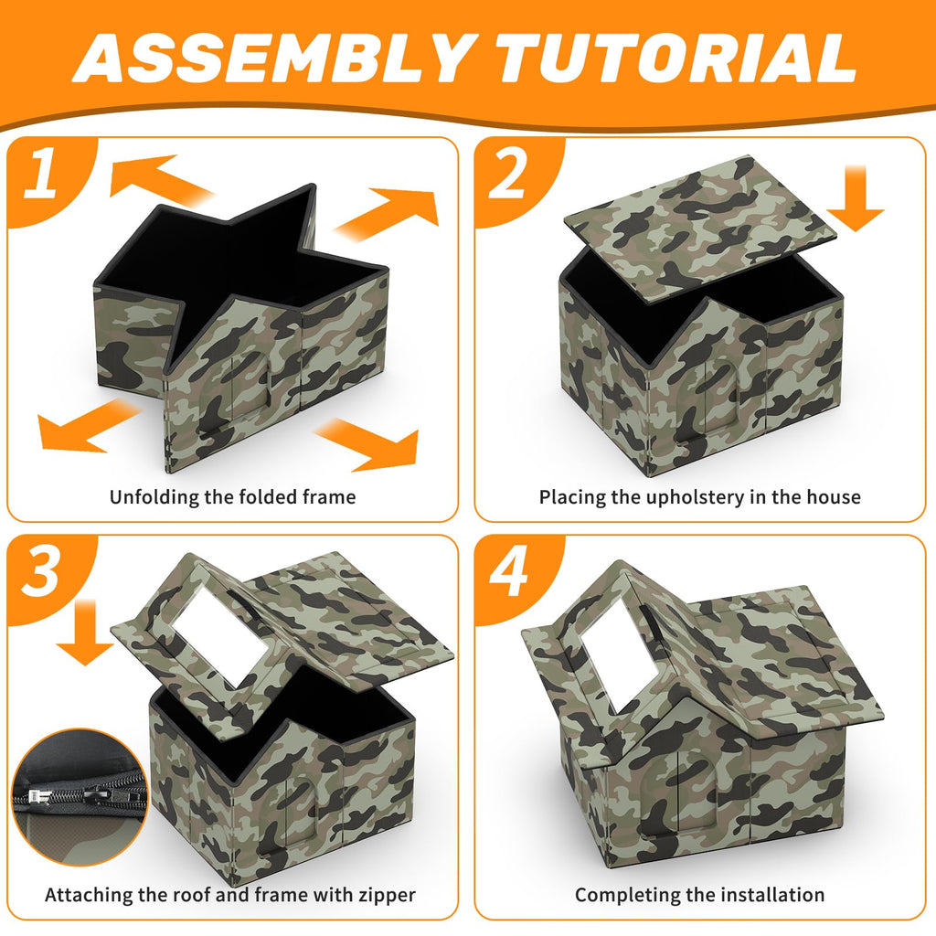 Weatherproof Collapsible Outdoor Cat House with Door and Soft Mat D2954