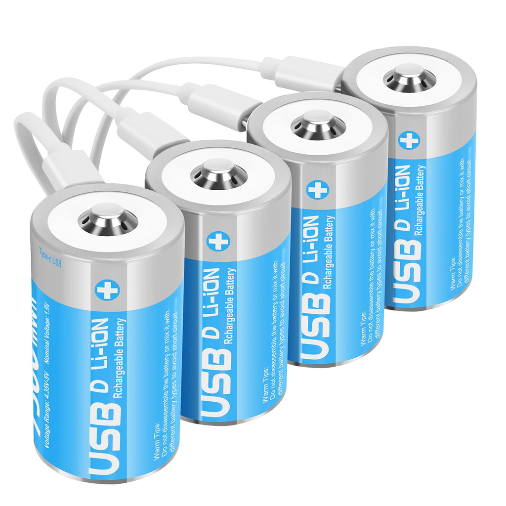 4 Pack 1.5V Rechargeable Lithium D Cell Batteries with USB-C Charge Cable Y106638