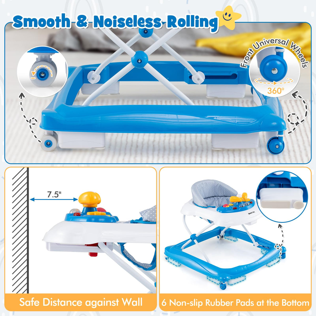 Blue 5 in 1 Foldable Baby Walker with Wheels J9262
