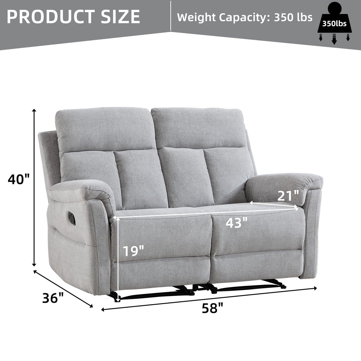 Light Gray Fabric Reclining Loveseat I70037