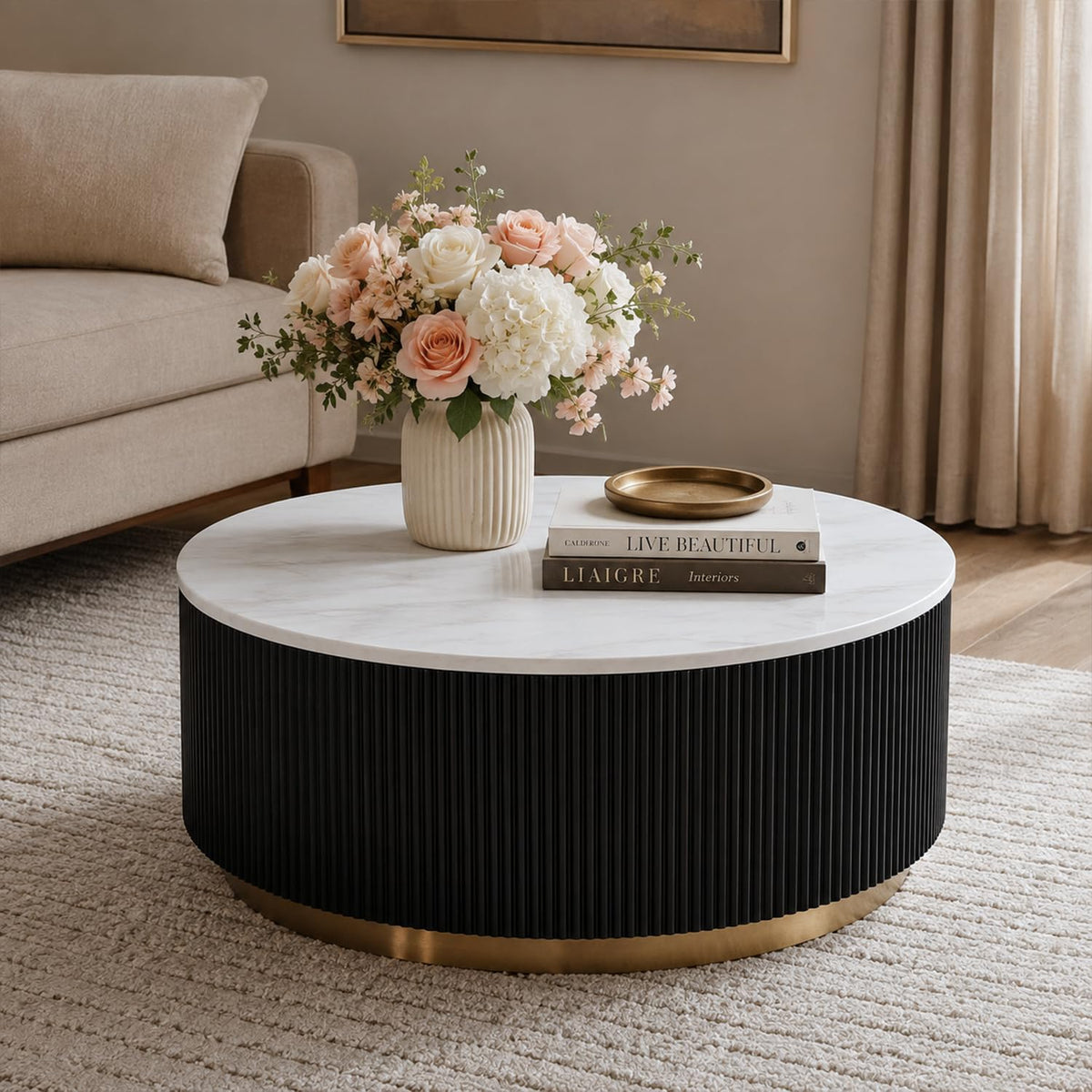 Marble Coffee Table with Pedestal Base L203580