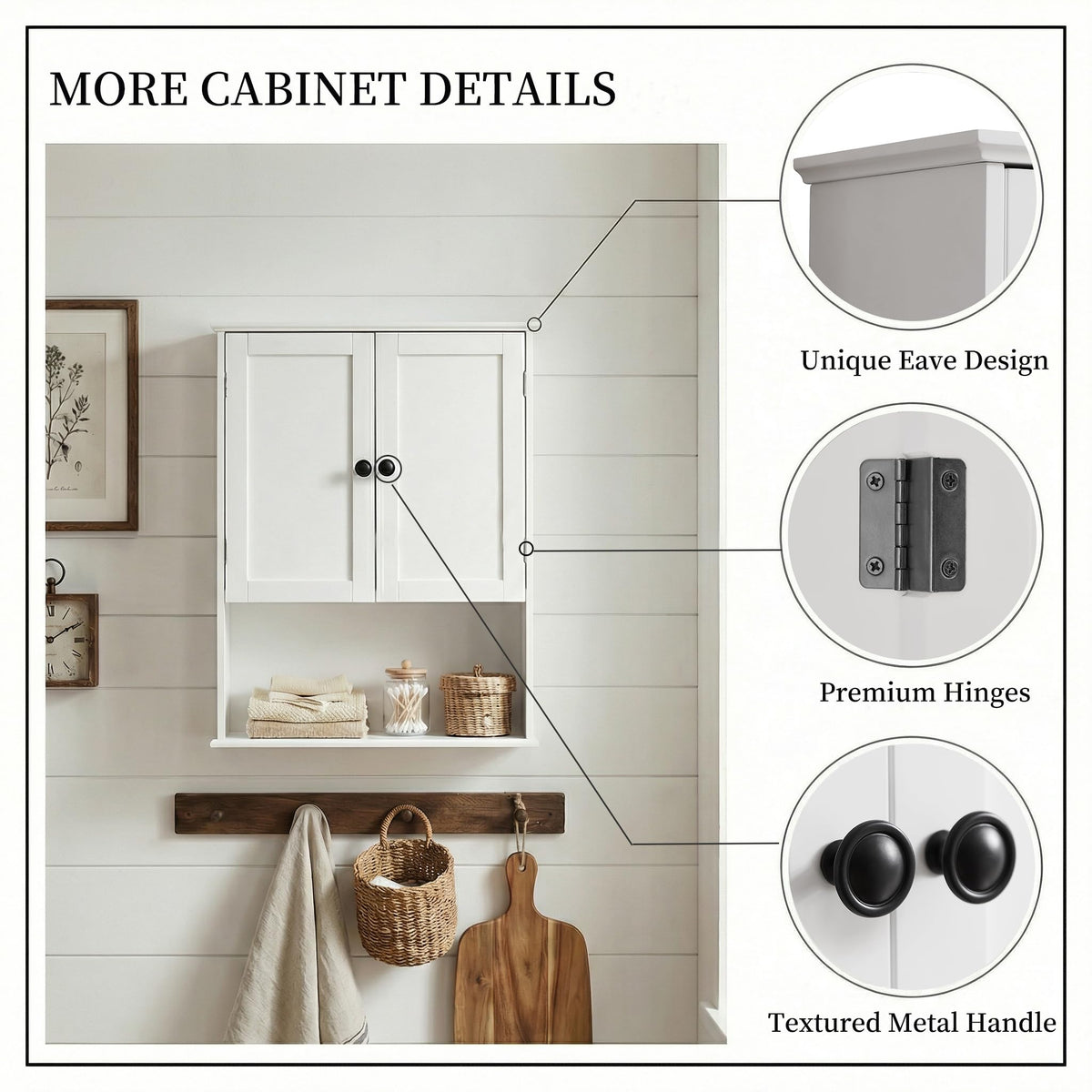 White 30" x 24" Wall Mounted Bathroom Cabinet with Adjustable Shelves S923