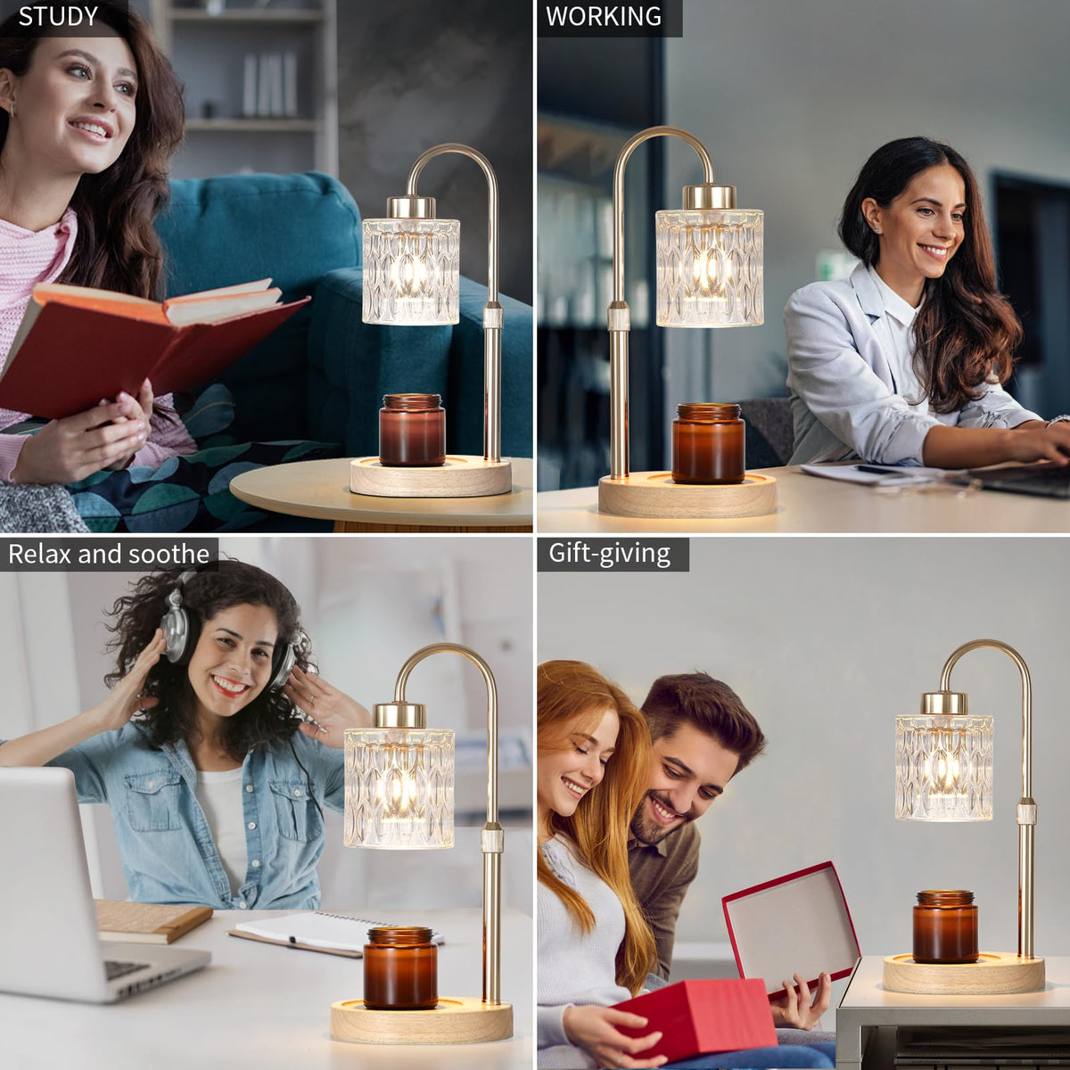 Gold Candle Warmer Lamp with Dimmer and Timer T38645