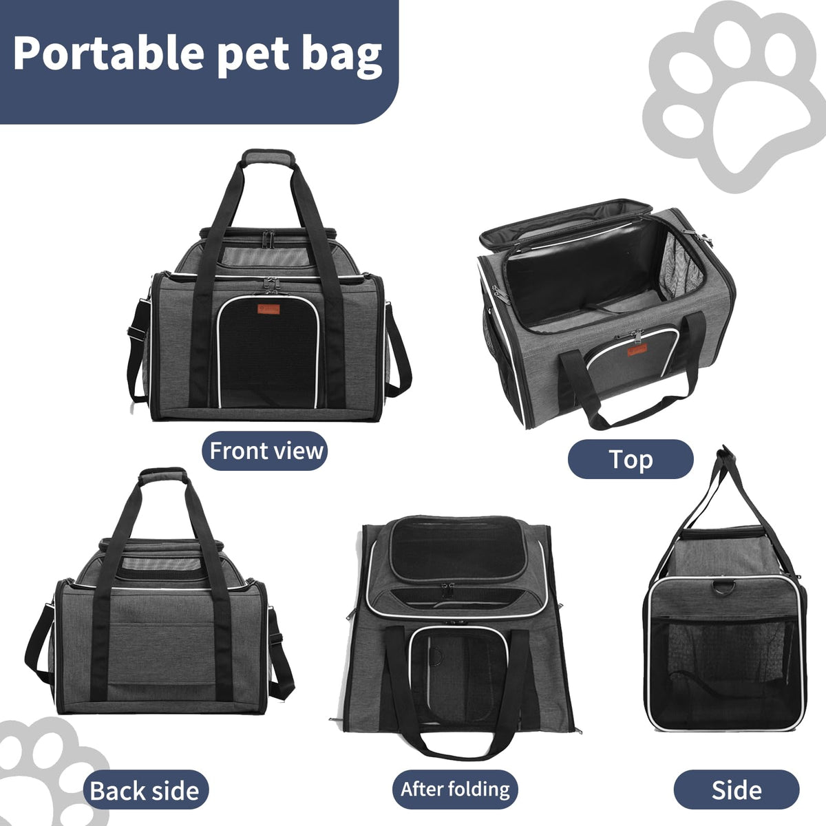 19" Large Soft-Sided Pet Carrier with Mesh, Grey A351