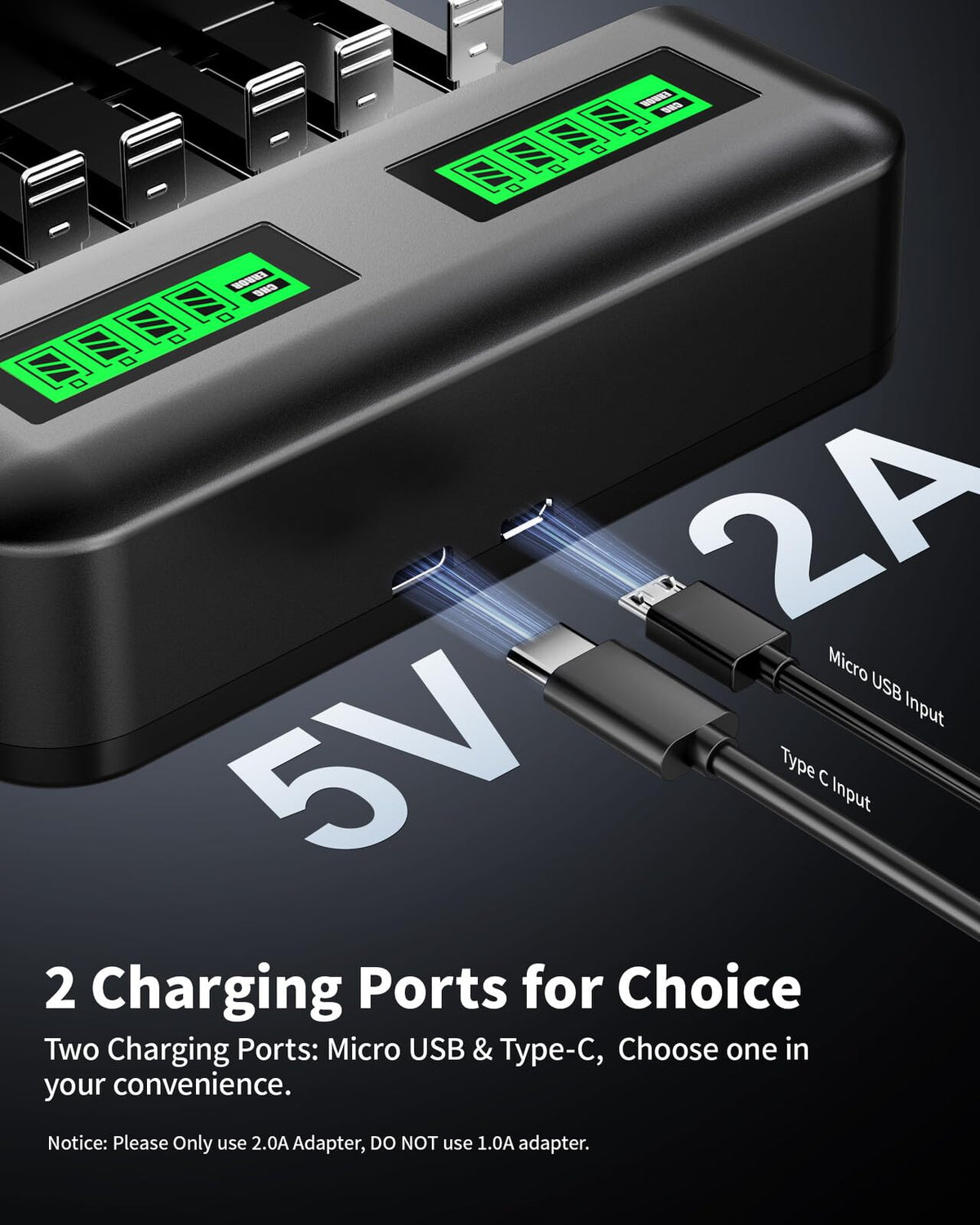 AA AAA C D Rechargeable Battery Charger with 8 PCS Batteries O245968