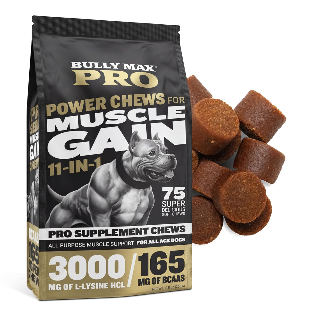 11-in-1 Dog Muscle Builder Power Chews - High Protein Supplement with Amino Acids - 75 Soft Chews D929737