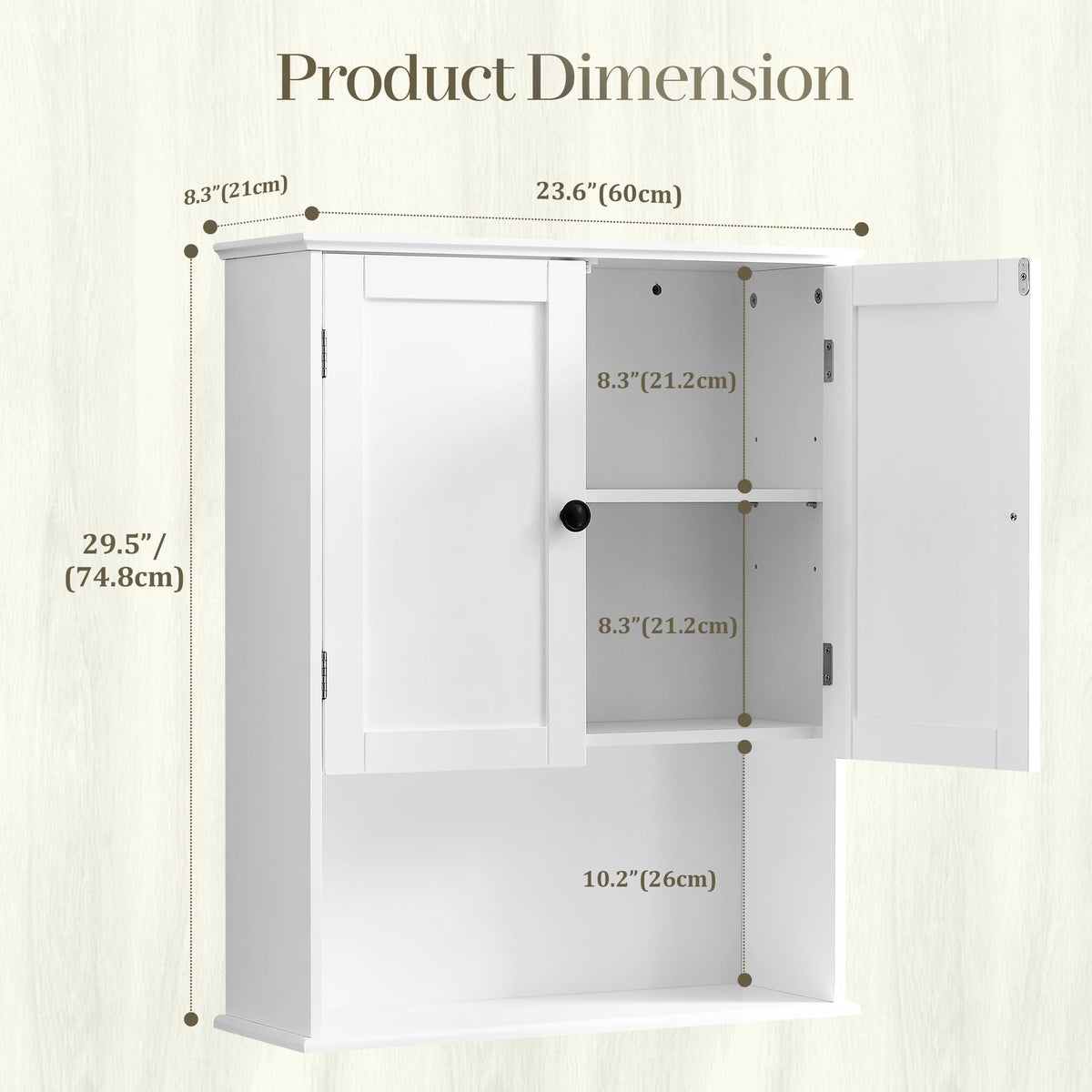 White 30" x 24" Wall Mounted Bathroom Cabinet with Adjustable Shelves S923